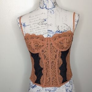 Out From Under Modern Love Lace Corset, Cinnamon, Fairy Lace Bustier Size L